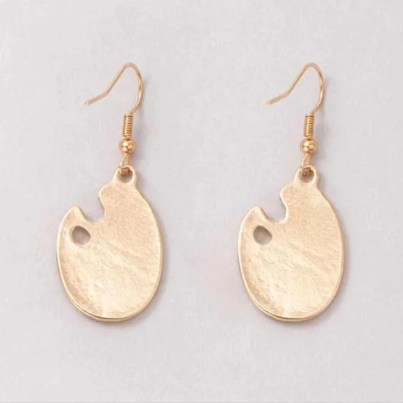 Artist Paint Palette Earrings Gold Tone Dangle Drop Earrings - Picture 4 of 6